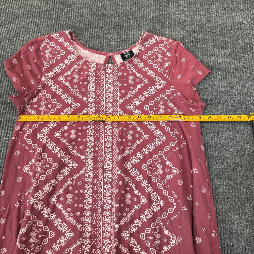 Derek Heart Bandana Print Swing Dress Large Maroon Boho Jersey Knit - Picture 5 of 8